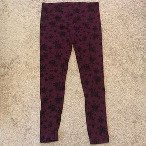 Maroon Floral Leggings